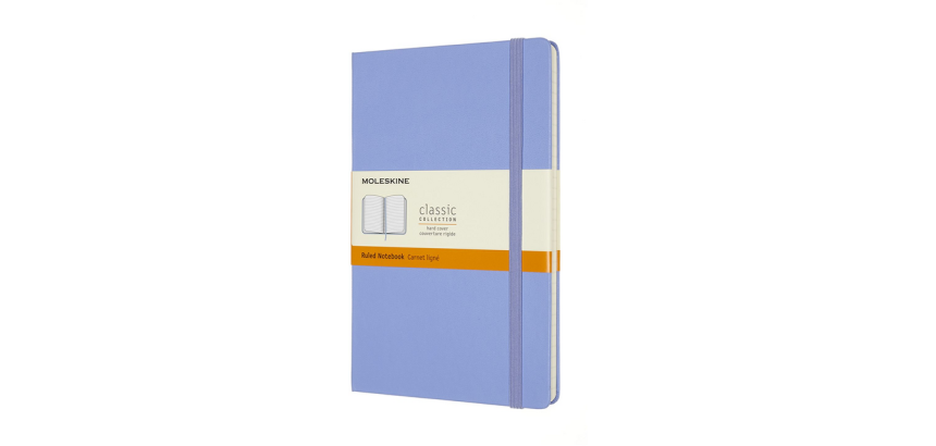 Carnet Moleskine large 130x210mm ligné couverture rigide bleu hortensia