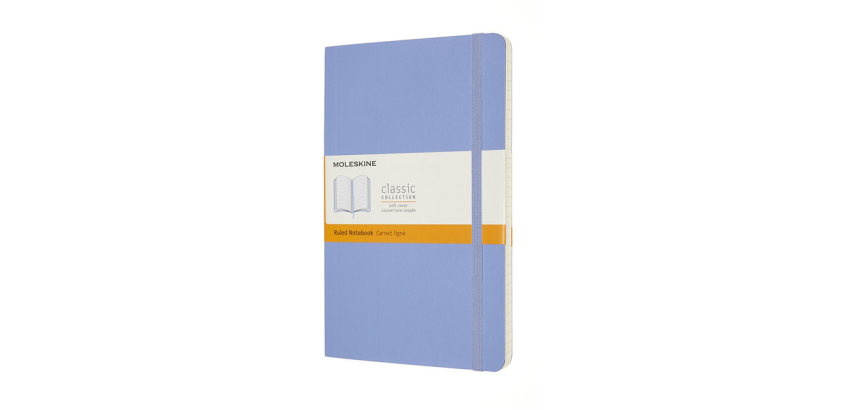 Carnet Moleskine large 130x210mm ligné couverture souple bleu hortensia