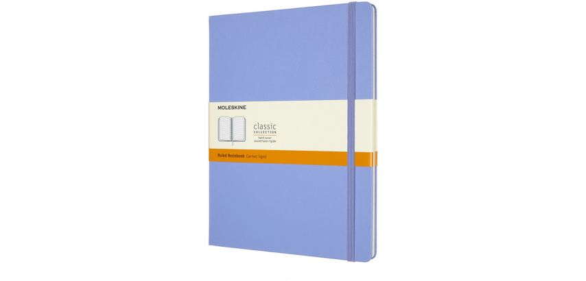 Carnet Moleskine XL 190x250mm ligné couverture rigide bleu hortensia