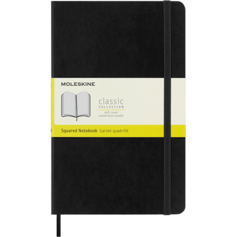 Notitieboek Moleskine large 130x210mm ruit 5x5mm soft cover zwart