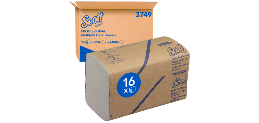 Handdoek Scott m-vouw 1-laags 203x240mm 16x250 vel wit 3749