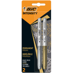 Feutre BIC Intensity ogive permanent Fin argent et or métallisë blister 2 pièces