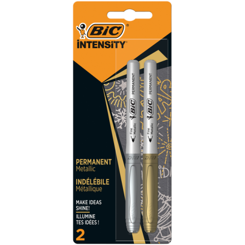 Feutre BIC Intensity ogive permanent Fin argent et or métallisë blister 2 pièces