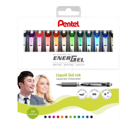 Gelschrijver Pentel BL77 Energel medium assorti etui à 12 stuks