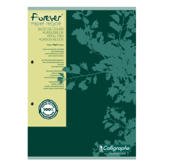 Bloc de cours Clairefontaine Forever Calligraphe A4 ligné 2 perf 200 pages 70g vert