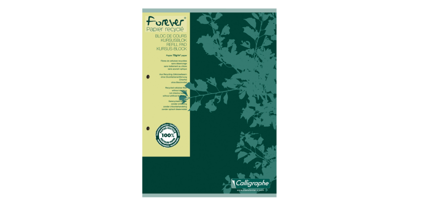 Bloc de cours Clairefontaine Forever Calligraphe A4 ligné 2 perf 200 pages 70g vert
