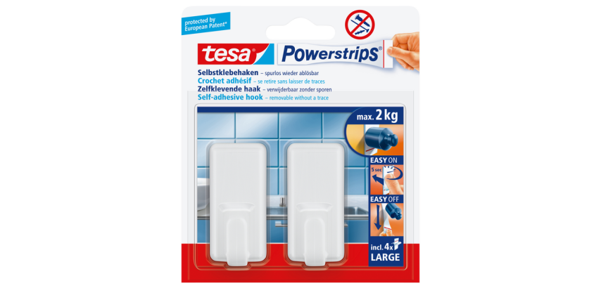 Crochet tesa Powerstrips® LARGE Classic adhésif amovible blanc 2 pièces