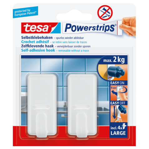 Haken tesa Powerstrips® LARGE Classic zelfklevend  verwijderbaar, wit