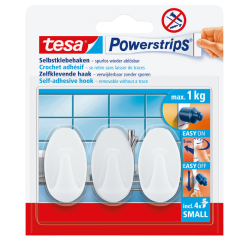 Haken tesa Powerstrips® SMALL Ovaal zelfklevend verwijderbaar wit 3 stuks