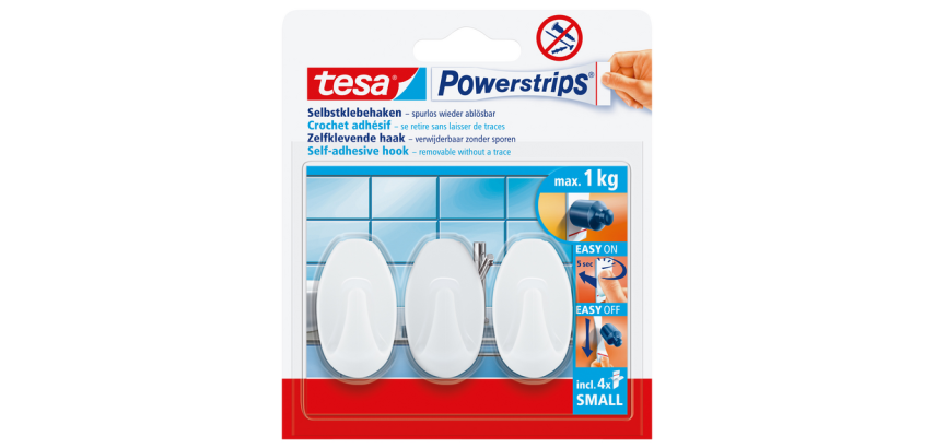 tesa Powerstrips® SMALL oval adhesive removable hook white 3 pieces