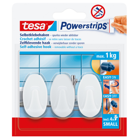 Haken tesa Powerstrips® SMALL Ovaal zelfklevend verwijderbaar wit