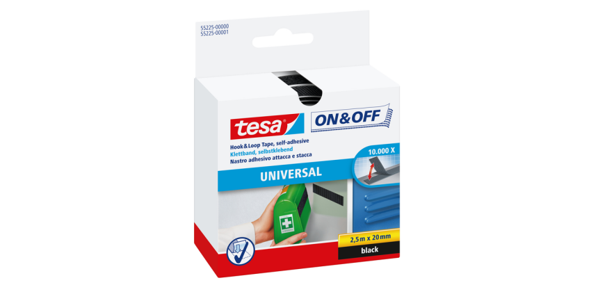 Self-adhesive tesa® On & Off hook and loop tape 2.5m x 20mm black