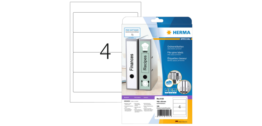 HERMA Label 5123 192x59mm adhesive white 100 labels