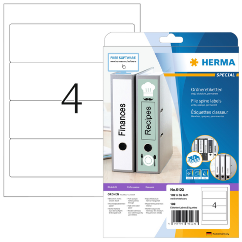 Rugetiket HERMA 5123 192x59mm zelfklevend wit 100 etiketten