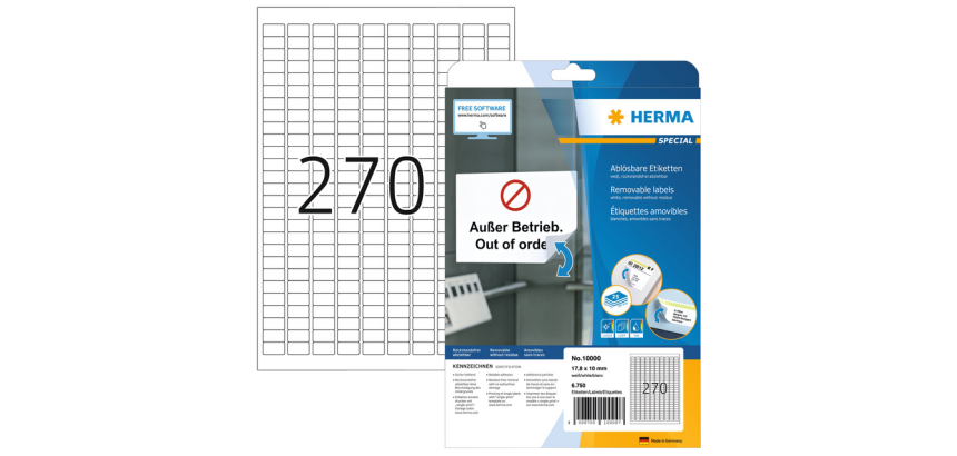 Etiquette HERMA 10000 17,8x10mm amovible blanc 6750 étiquettes