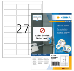 Etiket HERMA 10300 63.5x29.6mm verwijderbaar wit 2700 etiketten