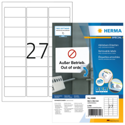 Etiket HERMA 10300 63.5x29.6mm verwijderbaar wit 2700 etiketten