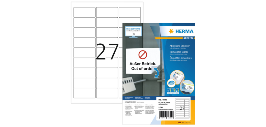 Removable label HERMA 10300 63.5x29.6mm white 2700 labels