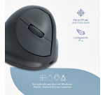 Vertical ergonomic wireless rechargeable mouse R-Go HE Basic right-handed grey - size M