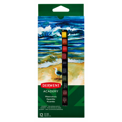 Peinture aquarelle Derwent Academy set 12 tubes de 12ml assorti