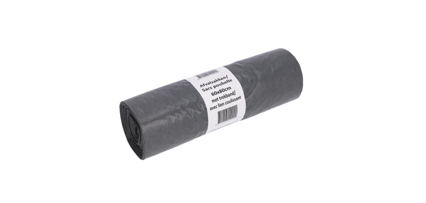 Müllsack Cleaninq 60x80cm LDPE Recycled T30 60L mit Zugband grau Rolle 25 Stück