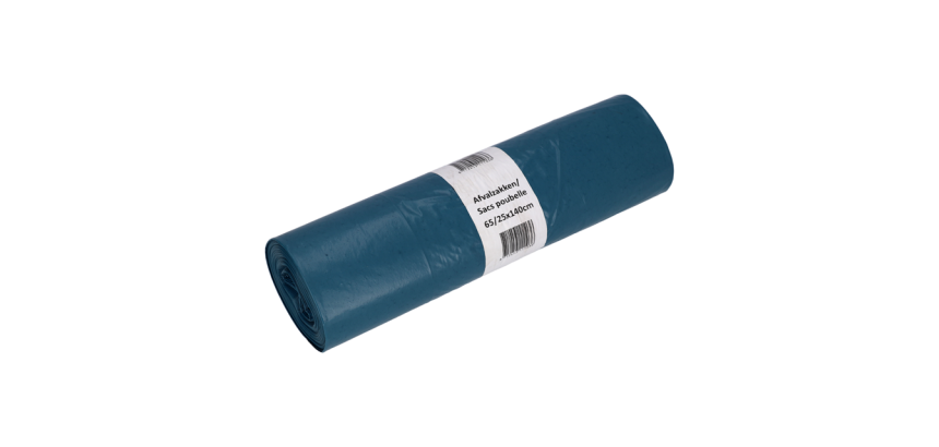 Sac poubelle Cleaninq 65/25x140cm LDPE Recycled T70 240L bleu rouleau 10 pièces