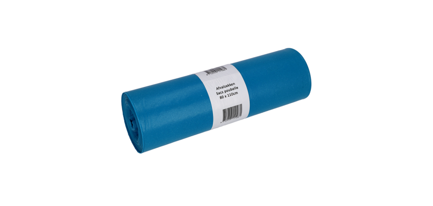 Sac poubelle Cleaninq 80x110cm LDPE Recycled T60 140L bleu rouleau 20 pièces
