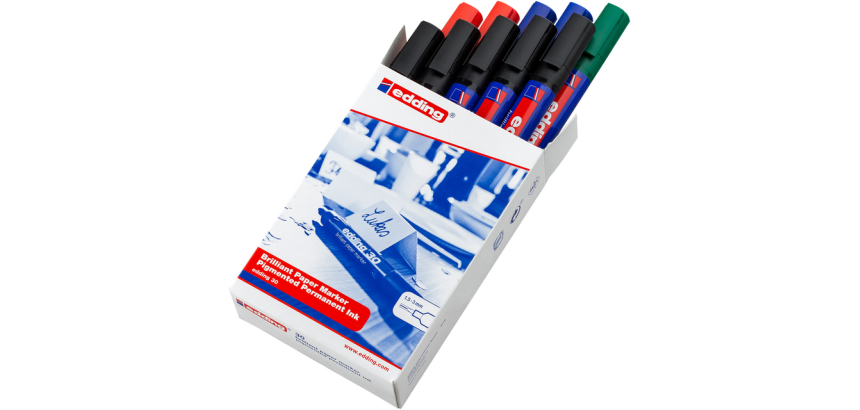 Marqueur edding 30 brillant ogive 1,5-3mm assorti boîte 10 pièces