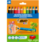 Kleurpotloden BicKids Multi Surface + puntenslijper assorti 10 stuks