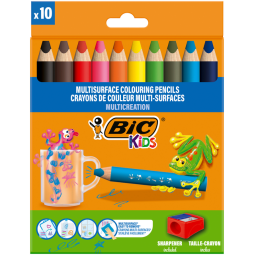 Crayon de couleur BIC Kids Multi-surface inclus taille-crayon assorti paquet 10 pièces