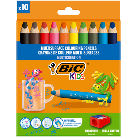 Crayon de couleur BIC Kids Multi-surface inclus taille-crayon assorti paquet 10 pièces