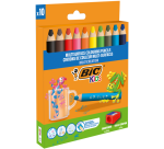 Kleurpotloden BicKids Multi Surface + puntenslijper assorti 10 stuks