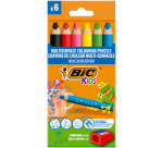 Kleurpotloden BicKids Multi Surface + puntenslijper assorti 6 stuks
