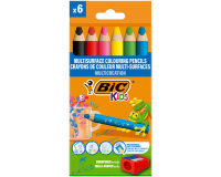 Kleurpotloden BicKids Multi Surface + puntenslijper assorti 6 stuks