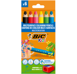 En_lapices de colores bic multisuperficies triangulares mina borrable caja de 6 unidades colores surtidos +