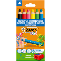 Crayon de couleur BIC Kids Multi-surface inclus taille-crayon assorti paquet 6 pièces