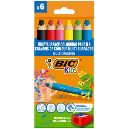 Crayon de couleur BIC Kids Multi-surface inclus taille-crayon assorti paquet 6 pièces