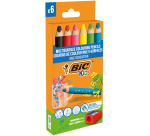 Kleurpotloden BicKids Multi Surface + puntenslijper assorti 6 stuks