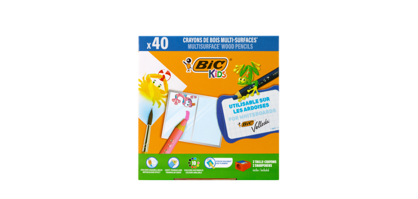 Crayon de couleur BIC Kids Multi-surface Class inclus 2 taille-crayons assorti  10 couleurs pack 40pcs