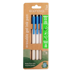 Stylo gel effaçable Econovo Fin bleu blister 3 pièces