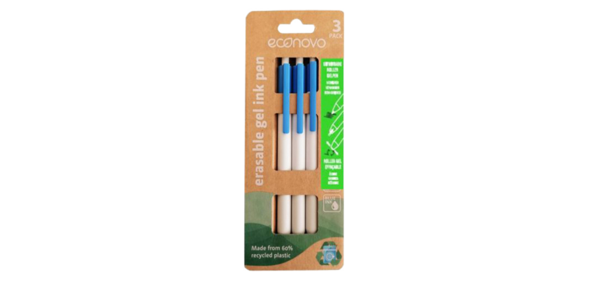 Gelschrijver Econovo uitwisbaar fijn blauw blister à 3 stuks