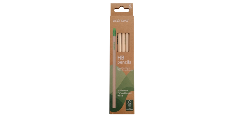Crayon Econovo HB avec embout gomme blister 6 pièces