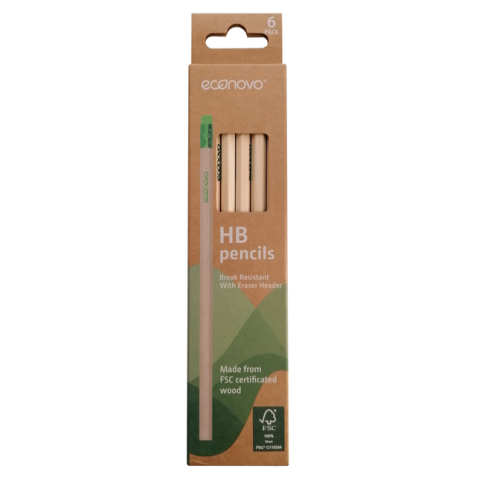 Crayon Econovo HB avec embout gomme blister 6 pièces