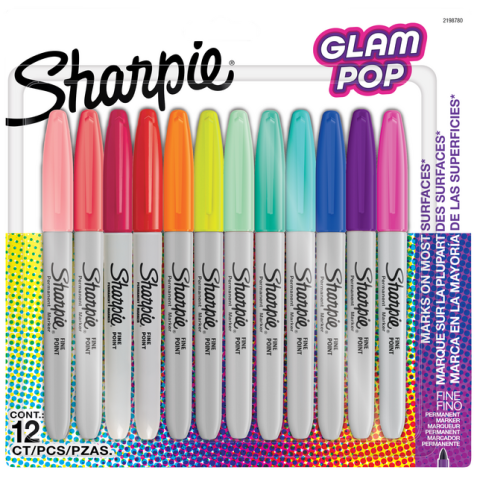 Viltstift Sharpie Glampop fijn assorti blister à 12 stuks