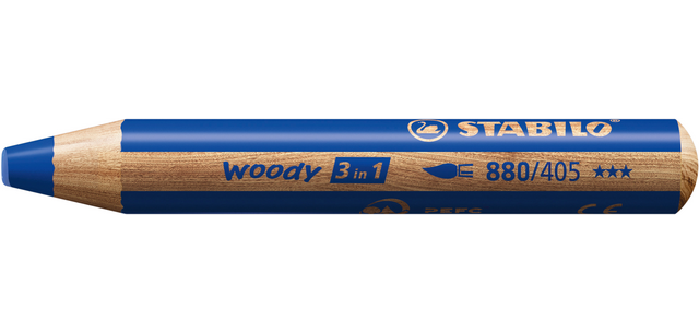 Kleurpotloden STABILO 880 woody 3 in 1 multitalent blauw