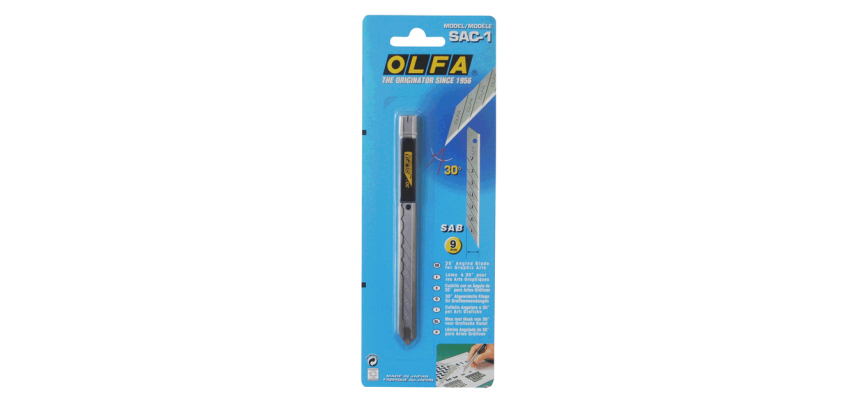 Snijmes Olfa SAC-1 9mm met metalen houder blister à 1 stuk