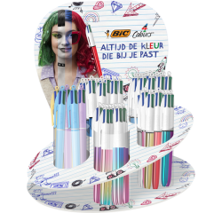 Balpen Bic 4kleuren medium assorti display à 60 stuks