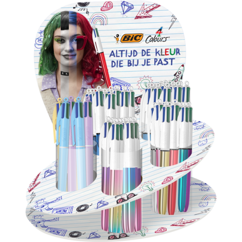 Stylo bille BIC 4 couleurs Medium assorti présentoir 60 pièces