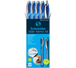 Stylo bille Schneider Slider Memo XB bleu set 4 pièces + 1 slider gratuit