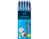 Stylo bille Schneider Slider Memo XB bleu set 4 pièces + 1 slider gratuit